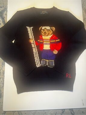 Polo by Ralph Lauren Navy Ski Bear Crewneck Sweater with Red Jacket